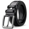 Cinturón de cuero negro clásico para hombre con hebilla metálica plateada para uso diario. - 120cm / Negro (Hebilla Láser)