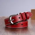 Cinturon de cuero rojo para mujer clasico con hebilla de pin vintage estilo casual - 100cm / Rojo