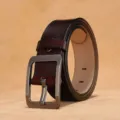 Cinturón hombre vintage de piel sintética PU con hebilla de metal estilo casual - 105cm / Marrón