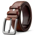 Elegante cinturón de cuero marrón vintage para hombre casual negocios hebilla variante - 120cm / Marrón (Hebilla Láser)