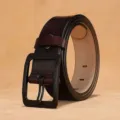 Cinturon casual de hombre de cuero PU con hebilla de pin cuadrada negra estilo vintage. - 105cm / Marrón