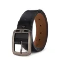 Cinturón de cuero genuino para hombre con hebilla de espiga antigua, elegante cinturón negro. - Negro / 105cm