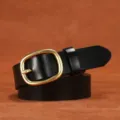 Women's genuine leather belt in classic black with a vintage brass-colored pin buckle variant. - Black