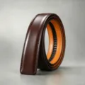 Men's automatic leather belt strap 3.5cm brown strap replacement without buckle daily wear - Brown Outer Coffee Bottom
