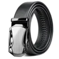 Cinturón de cuero automático para hombre con hebilla de coche, correa suave negra. - Estilo Deportivo / Plateado