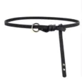 Women black thin leather belt with gold metal ring buckle stylish dress waist belt accessories - Rivet Style / Black