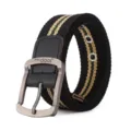 Unisex casual canvas belt with striped design, durable metal pin buckle for everyday wear. - 100cm / Black Stripe