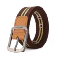 Casual canvas belt for men and women, vintage metal pin buckle, striped webbed strap for daily wear. - 100cm / Coffee Striped