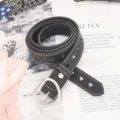 Women black leather belt with heart buckle and hollow cutouts, trendy jeans waist accessory. - Hollow Heart Buckle Black