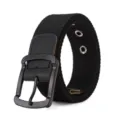 Unisex black canvas belt with metal pin buckle casual fabric belt for jeans outdoor daily wear - 100cm / Solid Black