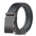 Cinturón de cuero para hombre con hebilla automática de metal, elegante estilo negro. - Estilo Liso / Negro