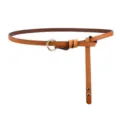 Minimalist brown genuine leather thin belt for women with metal ring buckle dress accessory. - Rivet Style / Earthy Yellow