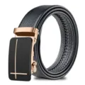 Cinturón de cuero suave negro para hombre con hebilla automática oro rosa variante - Estilo de Cruz / Dorado