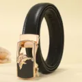 Cinturón de cuero para mujer con hebilla automática, diseño de delfín y correa de piel negra. - 105cm / Delfín / Negro