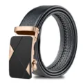 Men's automatic leather belt with stylish metal buckle, casual business dress belt for daily wear. - Double Triangle Style / Gold