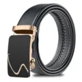 Men black leather belt automatic buckle casual business stylish versatile accessory for trousers - S Letter Style / Gold