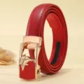 Red leather belt for women with automatic metal buckle and dolphin design variant - 105cm / Dolphin / Red