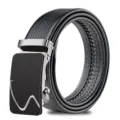 Men black leather automatic buckle belt casual business dress belt fashion accessories - S Letter Style / Silver