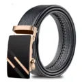 Men's Black Automatic Leather Belt with Gold Buckle Casual Business Fashion Variant - Hollow Style / Gold