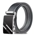 Mens automatic buckle leather belt business casual black leather strap stylish belt for men wear - Hollow Style / Silver