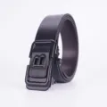 Cinturón de cuero con hebilla automática para hombre, elegante cinturón negro de negocios. - Negro / 120cm