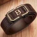 Cinturon automatico de hombre en cuero genuino patron cocodrilo estilo elegante casual - Estilo Patrón Cocodrilo Letra B / 120cm / Dorado