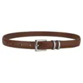 Elegante cinturón de cuero marrón para mujer con hebilla de pasador plateada y dobles trabillas. - Camel