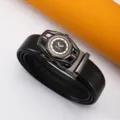 Cinturón de cuero con hebilla automática hombre negocios casual negro alta calidad nuevo - 105cm / Cierre de Aleación
