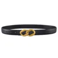 Elegante cinturón de mujer de cuero negro con hebilla dorada en ocho, ideal para jeans. - 105cm / Negro