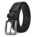 Cinturón negro de cuero auténtico para hombre con hebilla metálica, accesorio versátil. - 110cm / Negro