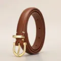 Cinturón de piel auténtica marrón para mujer con hebilla dorada y elegante diseño. - 105cm / Camel