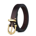 Cinturon mujer de cuero genuino marron con hebilla de pincho dorada vaqueros vestido moda - 105cm / Café