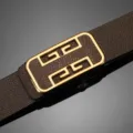 Cinturón de cuero casual para hombre con elegante hebilla automática dorada de calidad. - Patrón de Palma Oro Geométrico / 110cm