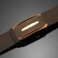 Cinturón de cuero marrón para hombre con hebilla automática dorada, elegante y duradero para negocios. - Patrón de Palma Oro Raya Fina / 110cm