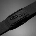 Schwarzer Herren Ledergürtel mit Automatik-Schnalle und stilvollem Metall Tier Motiv - Palmenmuster Schwarz Leopard