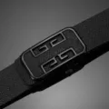 Schwarzer Herren Ledergürtel mit stilvoller automatischer Metallschnalle, Business casual. - Palmenmuster Schwarz Geometrisch