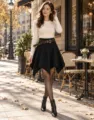 Elegante minigonna in lana asimmetrica con una cintura borchiata per la moda autunnale. - Taglia S / Nero