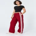 Donna pantaloni della tuta larghi casual con strisce laterali bianche estate sportivi - Rosso