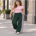 Pantaloni della tuta larghi e casual estivi da donna con bande laterali rosa stile alla moda quotidiana - Taglia S / Verde