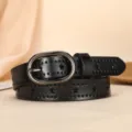 Elegante cinturon de cuero negro para mujer con perforaciones de estrellas y hebilla. - Estrella 2.3cm / Negro