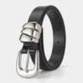 Cinturón de cuero genuino negro elegante con hebilla de metal única para vestidos. - 105cm / Negro