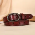 Cinturon mujer de cuero verdadero rojo oscuro estrella recorte hebilla casual moda elegante - Estrella 2.3cm / Café
