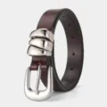 Cinturón de cuero marrón para mujer, correa fina y elegante con hebilla metálica, accesorio chic. - 105cm / Café