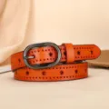 Cinturón de cuero naranja para mujer con recortes de estrellas y hebilla de metal clásica. - Estrella 2.3cm / Marrón