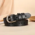Black leather belt for women with stylish pin buckle and cutout pattern, variant sku - Round Star 2.3cm / Black