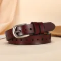 Women genuine leather belt vintage pin buckle casual pants belt star punch design fashion dress - Round Star 2.3cm / Coffee