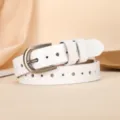 White leather women belt with vintage pin buckle and star cutout design, casual accessory. - Round Star 2.3cm / White