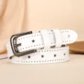 White leather women belt with star cutouts and stylish metal pin buckle for casual daily wear. - Star 2.7cm / White
