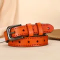 Women Orange Genuine Leather Belt with Star Cutouts and Black Metal Buckle Variant - Star 2.7cm / Brown