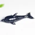 Statuette dauphin en résine noire gravier cristal poisson d'abysse déco maison bureau art. - Obsidienne